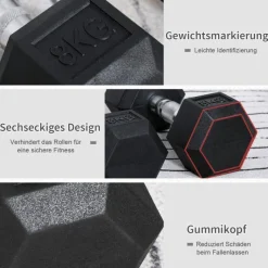 HOMCOM Kurzhantelset schwarz Gummi B/H/L: ca. 12,7x30,5x12,7 cm