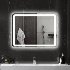 HOMCOM LED-Bad-Spiegel silber B/H/L: ca. 60x4x80 cm
