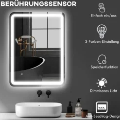 HOMCOM LED-Bad-Spiegel silber B/H/L: ca. 60x4x80 cm