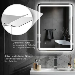 HOMCOM LED-Bad-Spiegel silber B/H/L: ca. 60x4x80 cm