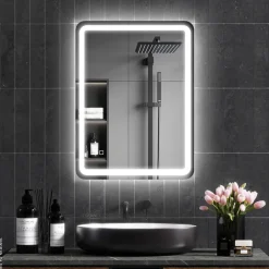 HOMCOM LED-Bad-Spiegel silber B/H/L: ca. 60x4x80 cm