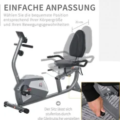 HOMCOM Liegeergometer grau Metall B/H/L: ca. 62,5x38x136 cm