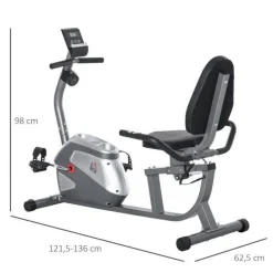 HOMCOM Liegeergometer grau Metall B/H/L: ca. 62,5x38x136 cm