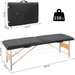 HOMCOM Massageliege schwarz Holz B/H/L: ca. 60x186x58 cm