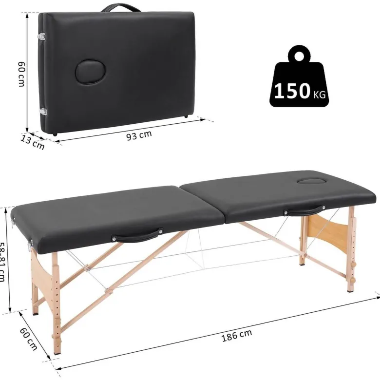 HOMCOM Massageliege schwarz Holz B/H/L: ca. 60x186x58 cm