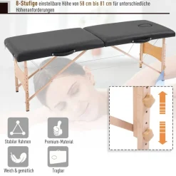 HOMCOM Massageliege schwarz Holz B/H/L: ca. 60x186x58 cm
