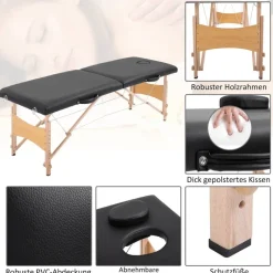 HOMCOM Massageliege schwarz Holz B/H/L: ca. 60x186x58 cm