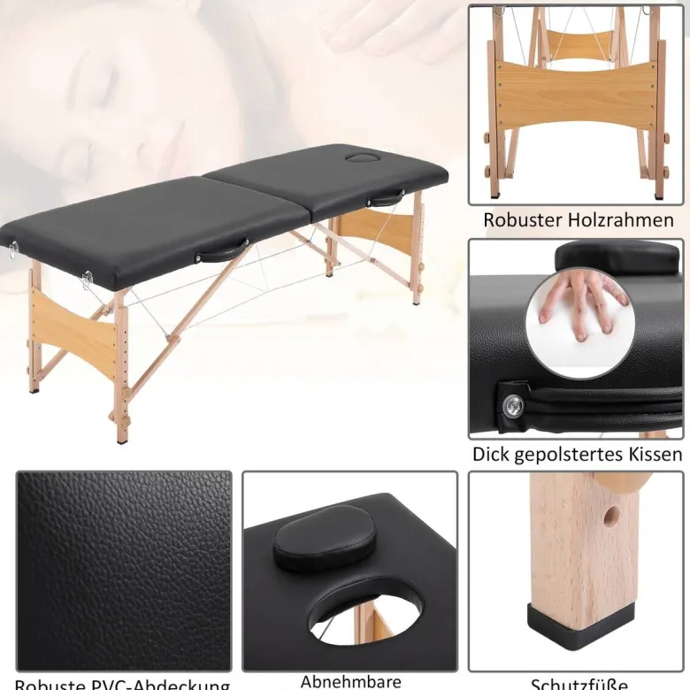 HOMCOM Massageliege schwarz Holz B/H/L: ca. 60x186x58 cm