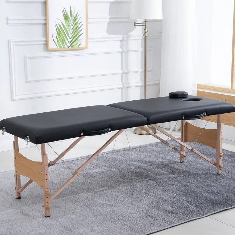 HOMCOM Massageliege schwarz Holz B/H/L: ca. 60x186x58 cm