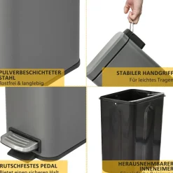 HOMCOM Mülleimer grau B/H/L: ca. 14x29,2x32 cm