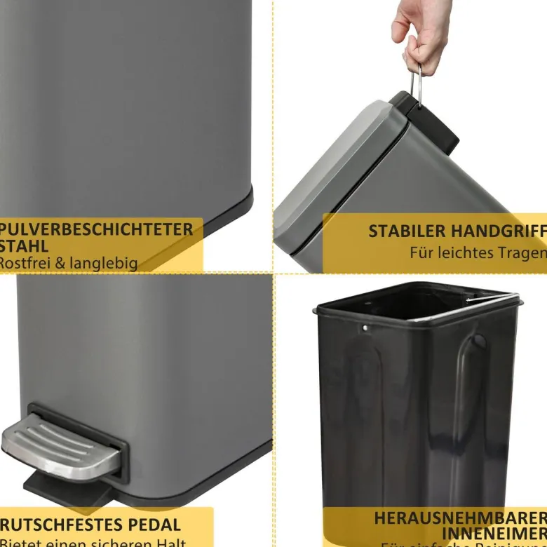 HOMCOM Mülleimer grau B/H/L: ca. 14x29,2x32 cm
