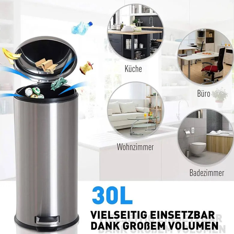 HOMCOM Pedal-Mülleimer silber H/D: ca. 62,9x29,2 cm