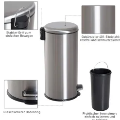 HOMCOM Pedal-Mülleimer silber H/D: ca. 62,9x29,2 cm