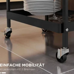 HOMCOM Rollwagen schwarz Edelstahl B/H/L: ca. 32,6x61x58,5 cm
