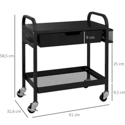 HOMCOM Rollwagen schwarz Edelstahl B/H/L: ca. 32,6x61x58,5 cm