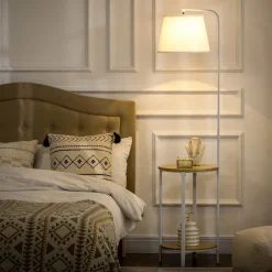 HOMCOM Stehlampe cremeweiß Stahl Polyester Bambus B/H/T: ca. 39,5x162x43 cm