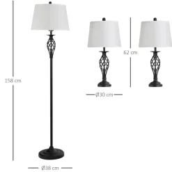 HOMCOM Stehlampe inkl. 2 Tischleuchten B31-179 schwarz weiß Metall Polyester-Mischgewebe Stoff B/H/L: ca. 38x158x38 cm E27 3 Brennstellen