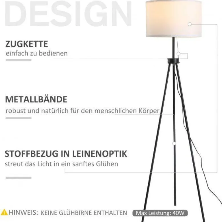 HOMCOM Stehlampe schwarz weiß Metall Polyester-Mischgewebe Stoff B/H/L: ca. 37x152x37 cm E27 1 Brennstellen