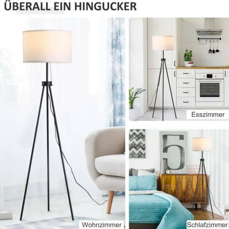 HOMCOM Stehlampe schwarz weiß Metall Polyester-Mischgewebe Stoff B/H/L: ca. 37x152x37 cm E27 1 Brennstellen