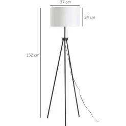 HOMCOM Stehlampe schwarz weiß Metall Polyester-Mischgewebe Stoff B/H/L: ca. 37x152x37 cm E27 1 Brennstellen