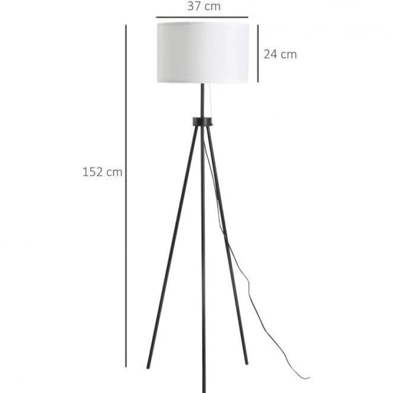 HOMCOM Stehlampe schwarz weiß Metall Polyester-Mischgewebe Stoff B/H/L: ca. 37x152x37 cm E27 1 Brennstellen