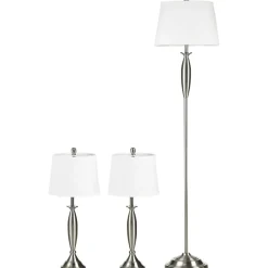 HOMCOM Stehlampe silber weiß Stahl Leinen B/H/T: ca. 38x162x38 cm