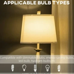 HOMCOM Stehlampe silber weiß Stahl Leinen B/H/T: ca. 38x162x38 cm