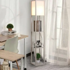 HOMCOM Stehlampe 833-623V90AK Eiche weiß Acryl Kunststoff B/H/L: ca. 26x160x26 cm E27 1 Brennstellen