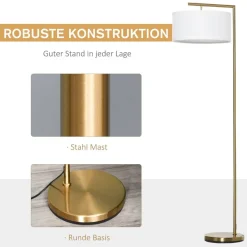 HOMCOM Stehlampe weiß gold Stahl Leinen B/H/T: ca. 37x153x37 cm