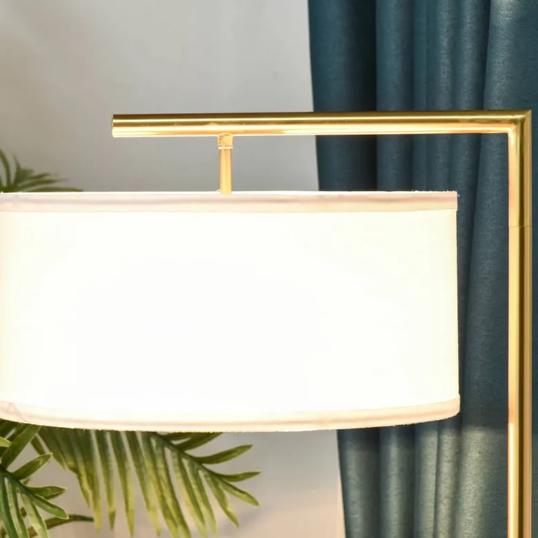 HOMCOM Stehlampe weiß gold Stahl Leinen B/H/T: ca. 37x153x37 cm