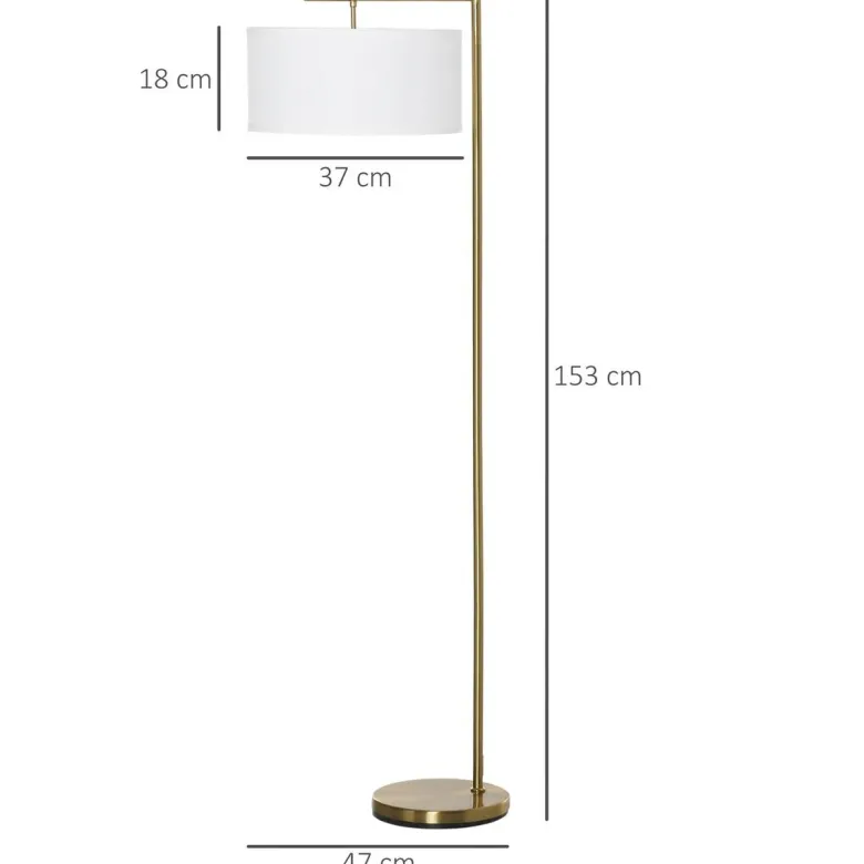 HOMCOM Stehlampe weiß gold Stahl Leinen B/H/T: ca. 37x153x37 cm