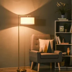 HOMCOM Stehlampe weiß gold Stahl Leinen B/H/T: ca. 37x153x37 cm