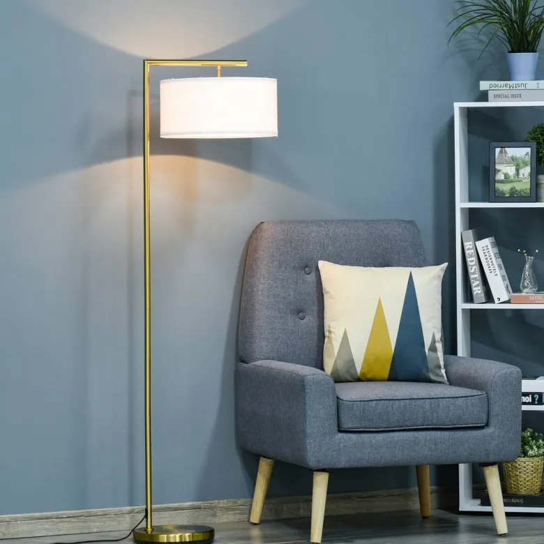 HOMCOM Stehlampe weiß gold Stahl Leinen B/H/T: ca. 37x153x37 cm