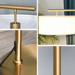 HOMCOM Stehlampe weiß gold Stahl Leinen B/H/T: ca. 37x153x37 cm