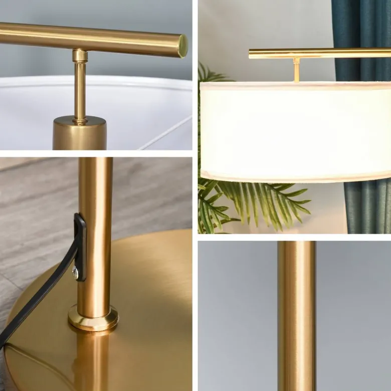 HOMCOM Stehlampe weiß gold Stahl Leinen B/H/T: ca. 37x153x37 cm