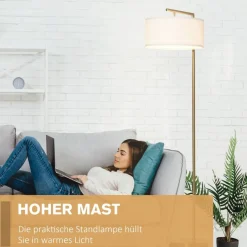 HOMCOM Stehlampe weiß gold Stahl Leinen B/H/T: ca. 37x153x37 cm