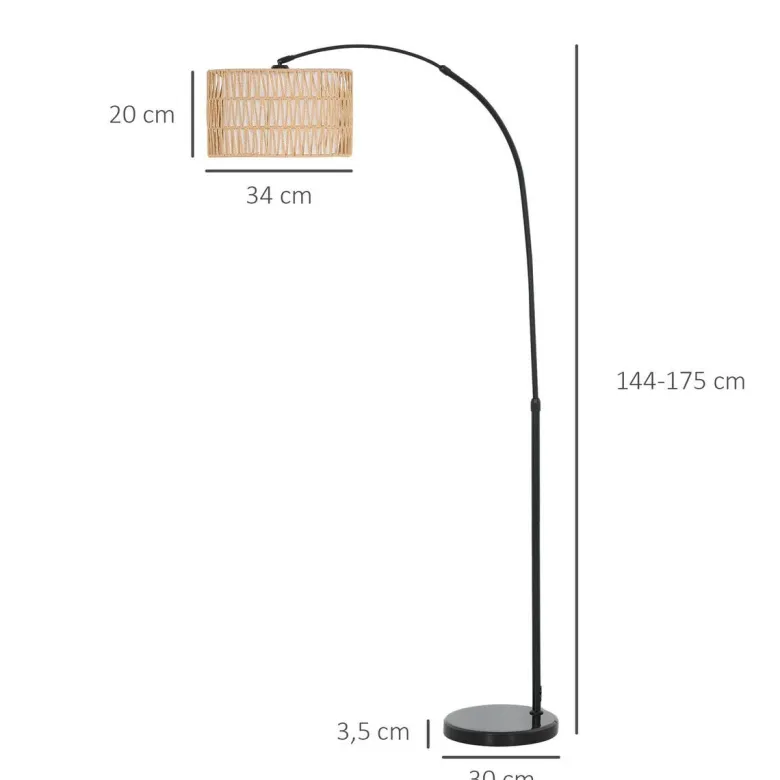 HOMCOM Stehleuchte braun schwarz Metall Marmor B/H/L: ca. 34x175x93 cm E27 1 Brennstellen