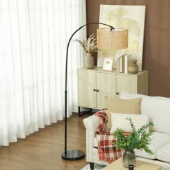 HOMCOM Stehleuchte braun schwarz Metall Marmor B/H/L: ca. 34x175x93 cm E27 1 Brennstellen