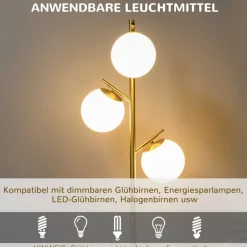HOMCOM Stehleuchte gold Glas Metall B/H/L: ca. 27x169x27 cm E27 3 Brennstellen