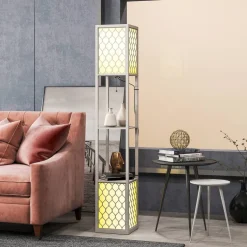 HOMCOM Stehleuchte grau MDF Kunststoff B/H/L: ca. 26x156x26 cm E27 2 Brennstellen