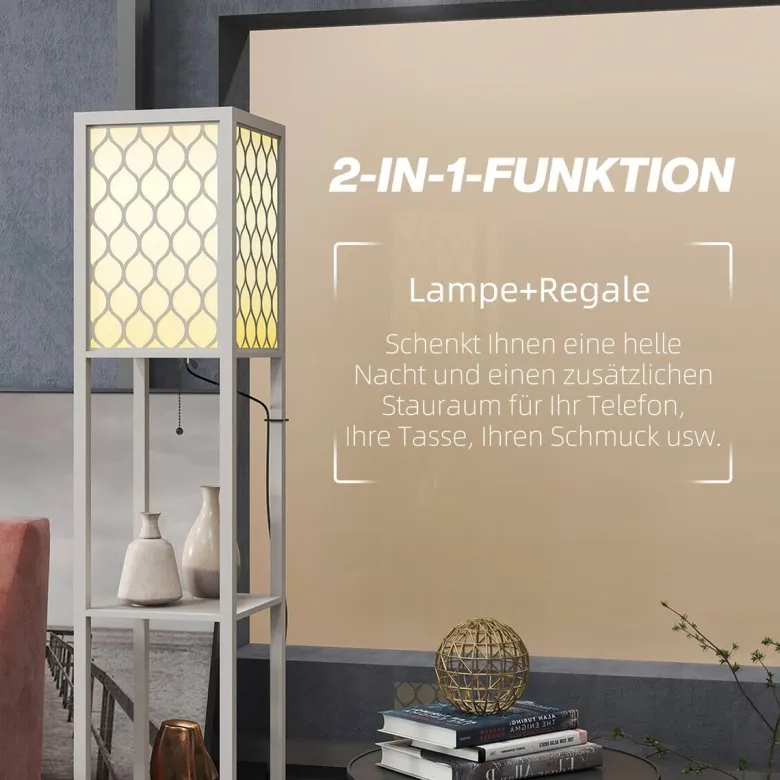 HOMCOM Stehleuchte grau MDF Kunststoff B/H/L: ca. 26x156x26 cm E27 2 Brennstellen