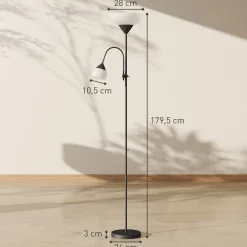 HOMCOM Stehleuchte schwarz Metall Kunststoff B/H/L: ca. 28x179,5x28 cm E27 2 Brennstellen