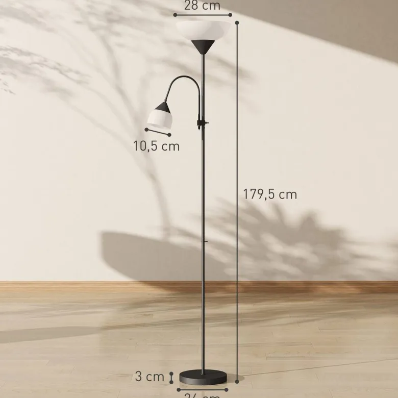 HOMCOM Stehleuchte schwarz Metall Kunststoff B/H/L: ca. 28x179,5x28 cm E27 2 Brennstellen