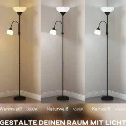 HOMCOM Stehleuchte schwarz Metall Kunststoff B/H/L: ca. 28x179,5x28 cm E27 2 Brennstellen