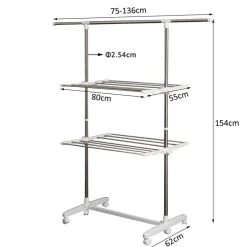 HOMCOM Turmwäscheständer silber Edelstahl H/T/L: ca. 154x62x136 cm