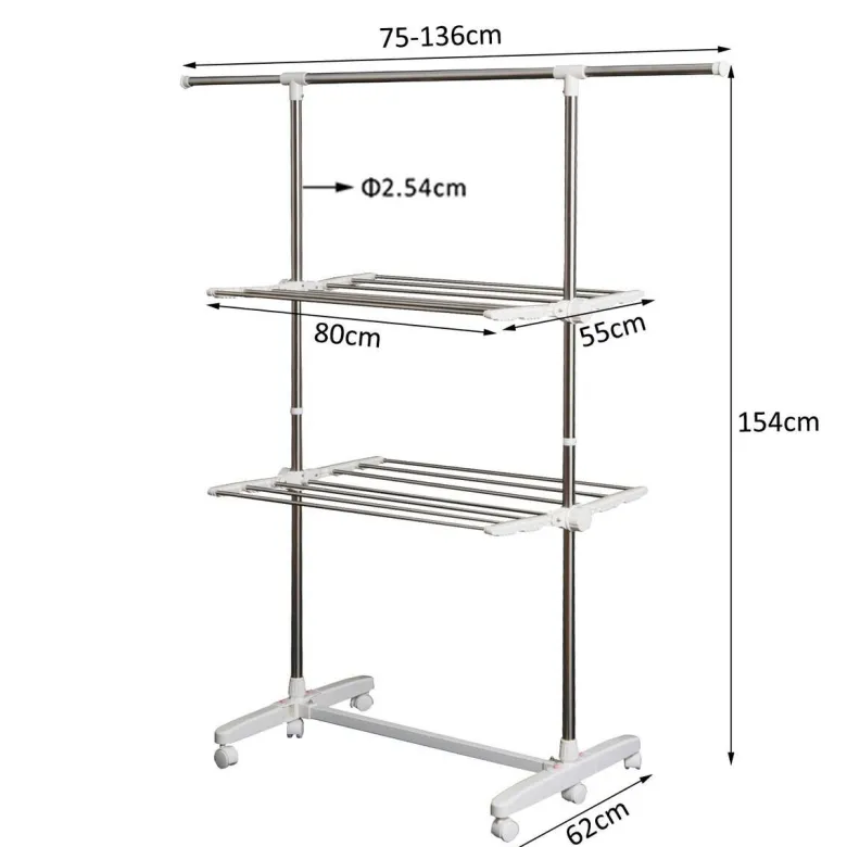 HOMCOM Turmwäscheständer silber Edelstahl H/T/L: ca. 154x62x136 cm