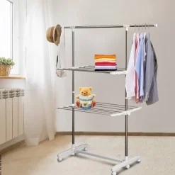 HOMCOM Turmwäscheständer silber Edelstahl H/T/L: ca. 154x62x136 cm