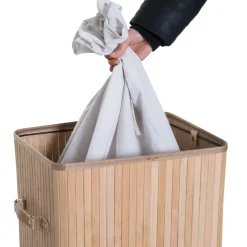 HOMCOM Wäschekorb mit 2 Tragegriffen natur Bambus Stoff Kunststoff B/H/L: ca. 30x60x40 cm