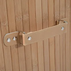 HOMCOM Wäschekorb mit 2 Tragegriffen natur Bambus Stoff Kunststoff B/H/L: ca. 30x60x40 cm