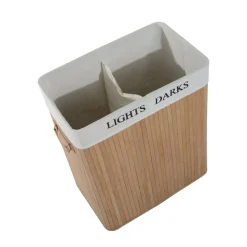 HOMCOM Wäschekorb mit 2 Tragegriffen natur Bambus Stoff Kunststoff B/H/L: ca. 32x63x52 cm